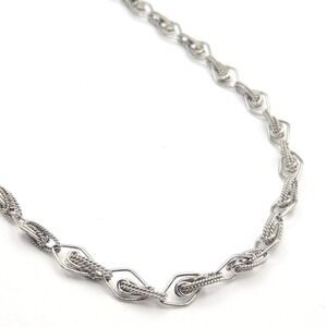 Vintage Silver Tone Necklace Textured Open Link Chain Diamond Rope‎ Detail 18"
